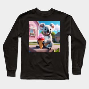 A Koala Bear Eating Strawberry Ice Cream Outside A House Made Of Strawberry Ice Cream Long Sleeve T-Shirt